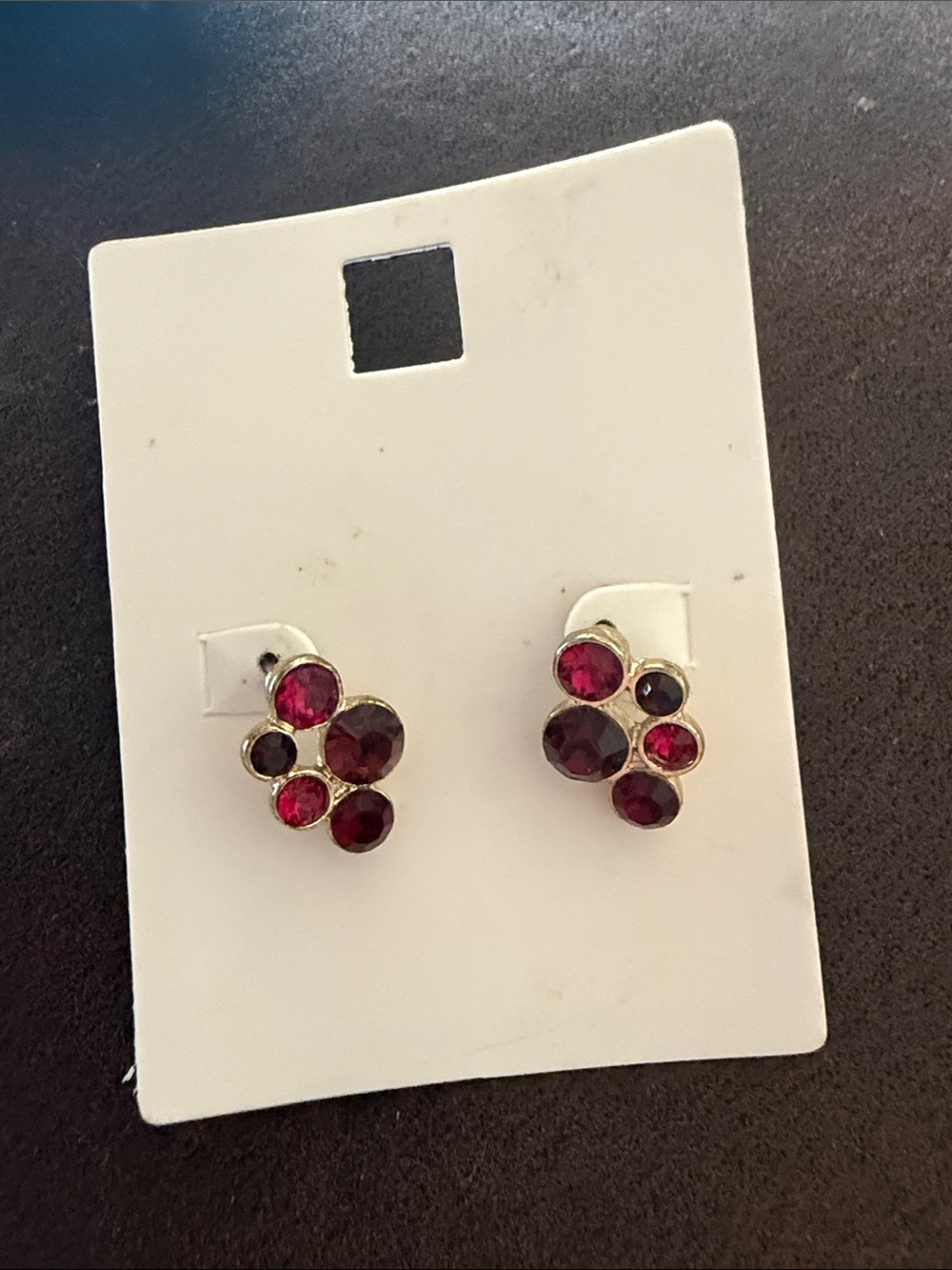 Gold-Trim Red Cluster Stud Earrings